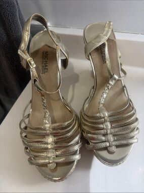 Size 9.5 Michael Kors Gold Wedge Sandals
